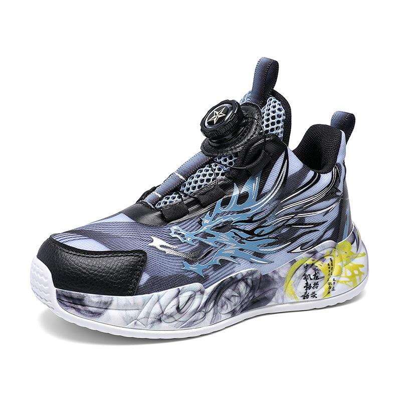 Spring and summer ice silk mesh children's basketball shoes sports shoes rotating buckle light boys running shoes primary school students graffiti s