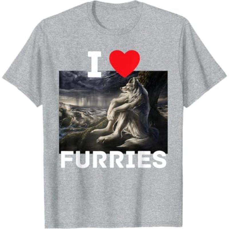 Смешная футболка унисекс I Heart Furries I Heart Werewolfs Meme, хлопковая, оверсайз, повседневная, летняя, весенняя, новая, свободный топ