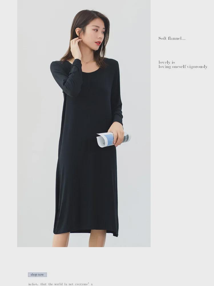 Женская ночная рубашка из модала с длинными рукавами – свободная, тонкая, идеальная для весенних и летних пижам