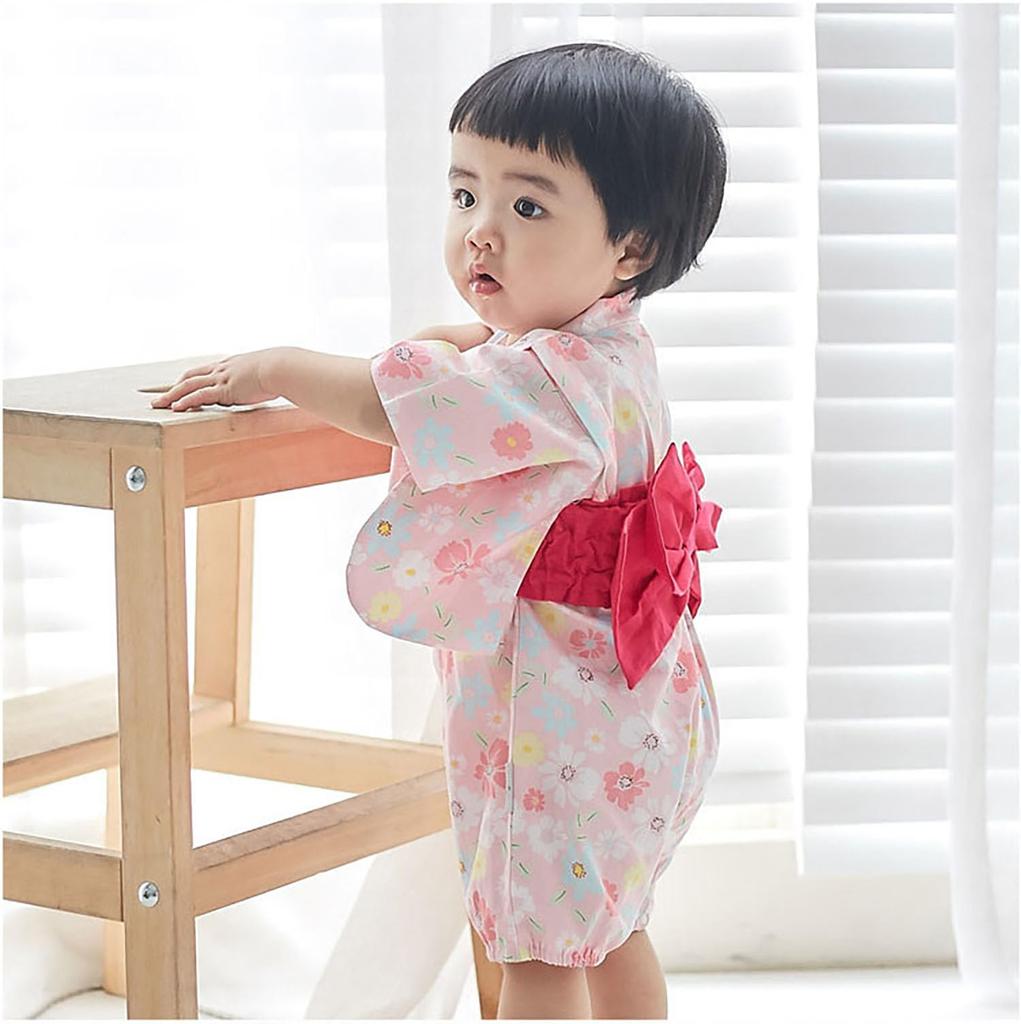 СЕЙВАРАКУ Детский ромпер Японская юката для девочек и милое детское фото Первый Первый храм Обон Детский душ Размеры 90 Размер Комбинезон, Кимоно, Джинбей, Мальчики,