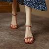 Босоножки на среднем каблуке с ремешком на щиколотке Женские из искусственной кожи с квадратным носком Сандалии Женские Летние с пряжкой Туфли-лодочки для вечеринки Женские