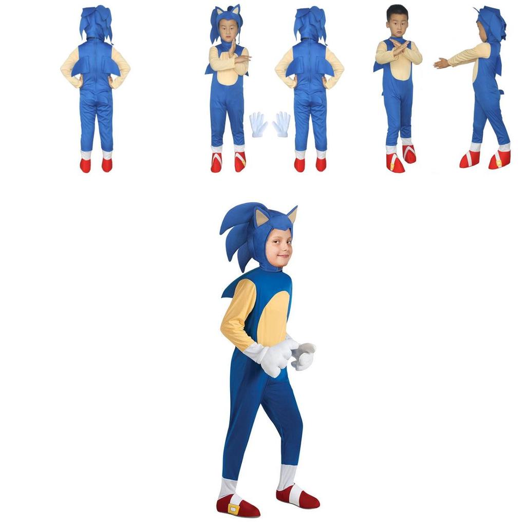 Детский костюм Соника Синий комбинезон Поролоновая маска Для косплея и веселья!