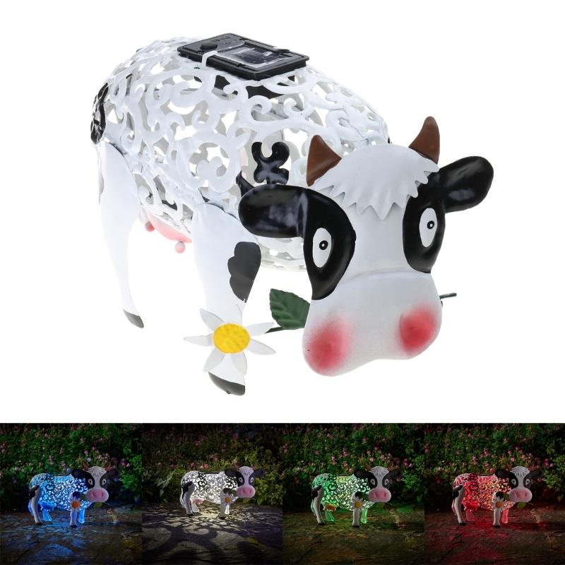 Garden Decoration Cow Statues Outdoor Golden Cow Puppy Statue with Solar Outdoor Figurine Light for Garden Patio