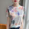 Тонкая трикотажная футболка с короткими рукавами из шелка Mulberry на лето с женской свободной рубашкой с короткими рукавами из ледяного шелка с принтом