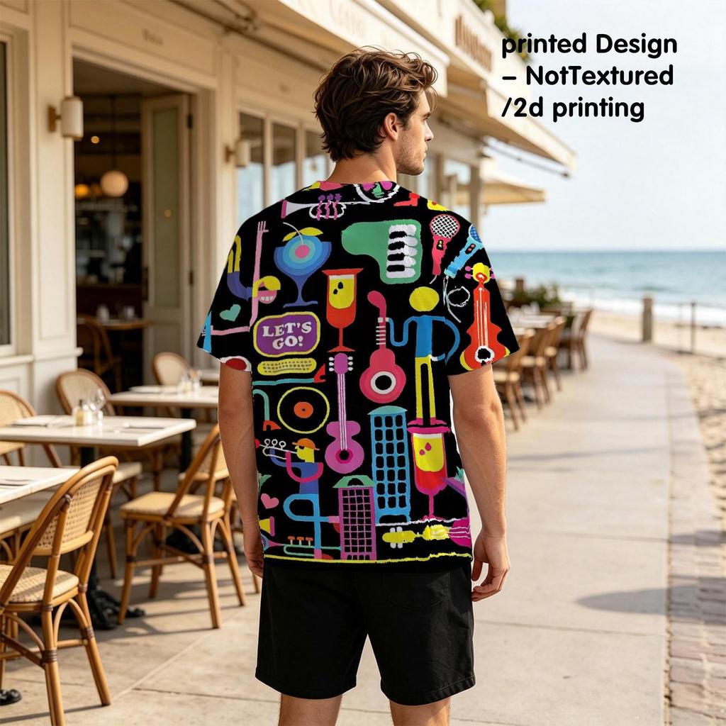 Men's Trendy 2D Print T-Shirt - Polyester, Comfortable & Versatile, Vibrant Colors for Casual & Halloween Wear