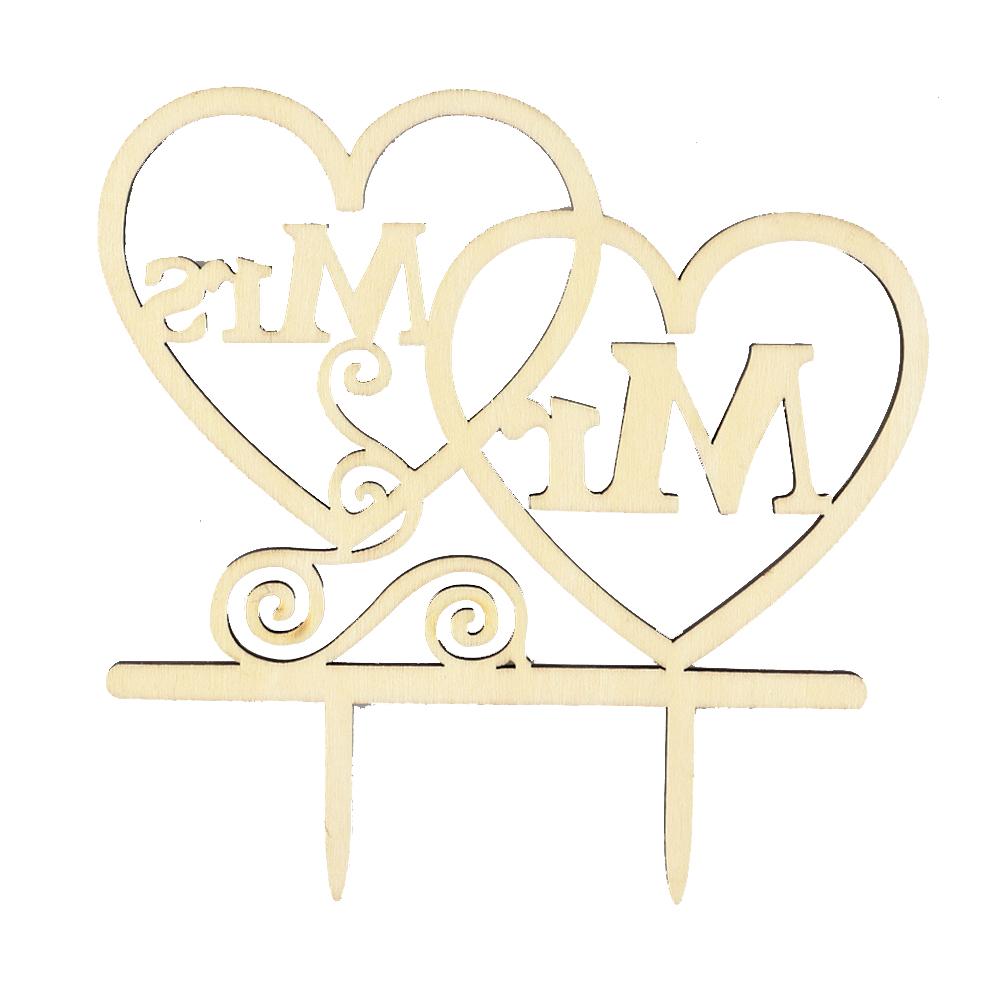 Wooden Wedding Cake Topper Simple Mr&mrs Letter Love Shape Birthday Weddings Engagements Anniversary Party Cake Decoration Card