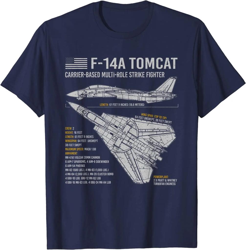 2025 F-14 Tomcat F14 Самолет Самолет Чертеж Схема Мужская Футболка Короткий Рукав Повседневные Футболки Хлопок Круглый Вырез Летняя Рубашка Топы