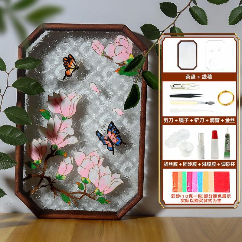 Handmade Cloisonn Enamel Tea Tray DIY Kit With Tools - Classical Chinese Style Decorative Art Craft Home Office Salon Workshop