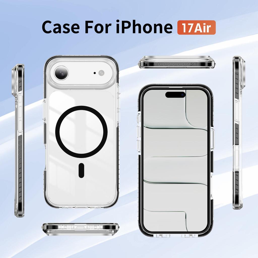 Чехол iPhone 17 Air Crystal Shield с цветной полосой, магнитным кольцом, защита от падения для iPhone 17 Pro