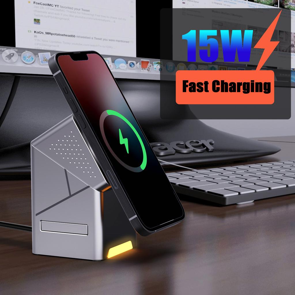 15W Rotating Magnetic Wireless Charger 3 in 1 Wireless Charger For Apple Watch Headphones Home Office Travel Convenien