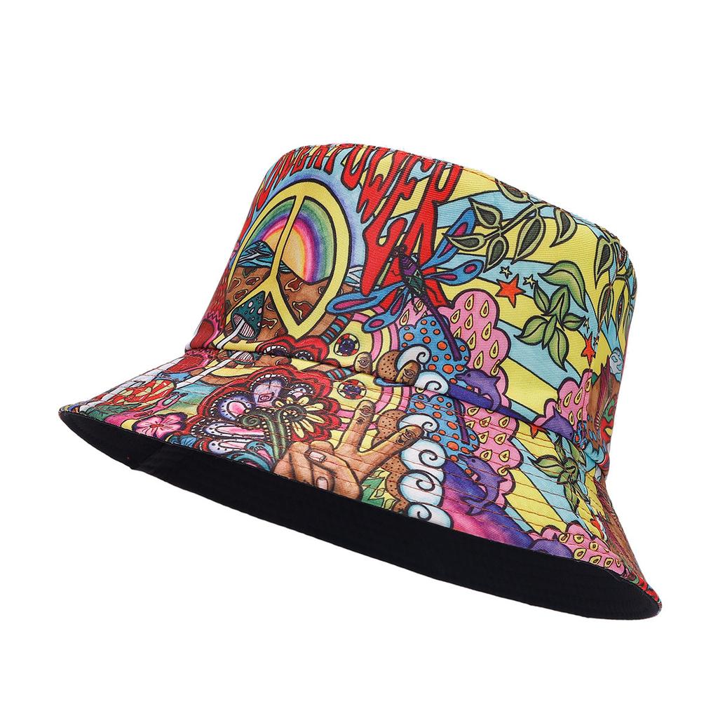 2027 NEW KJ Custom Printing Reversible Wide Brim Bucket Hat Unisex All Over Print Polyester Bucket Hat With Private Brand Label