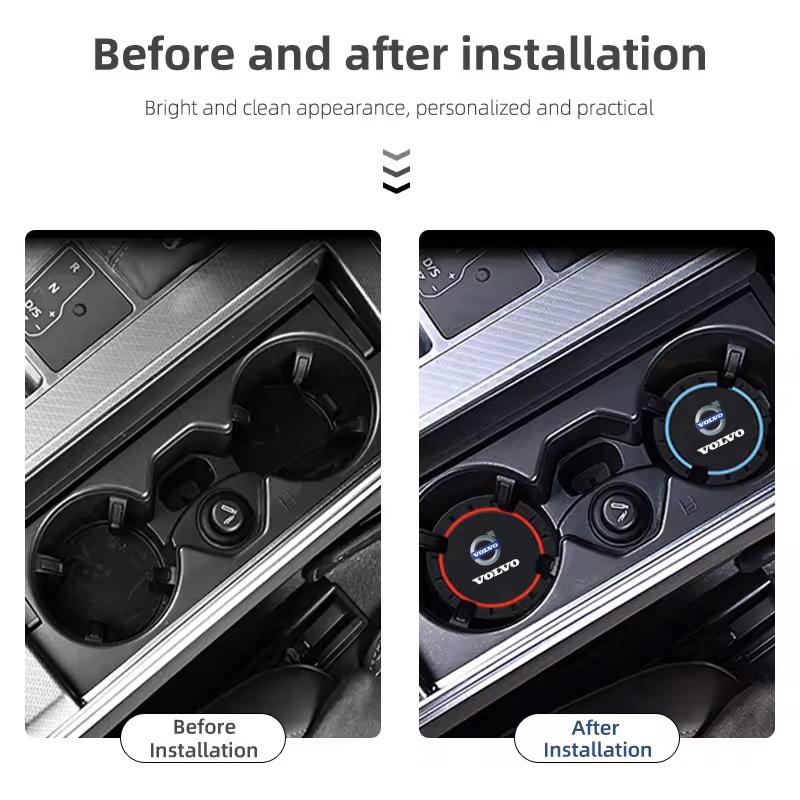 For Volvo XC90 XC60 V50 S60 V70 V60 V40 S90 olestar AWD XC40 S 2PCS Car Coasters Water Cup Slots Non-Slip Mat Waterproof Cup Pad