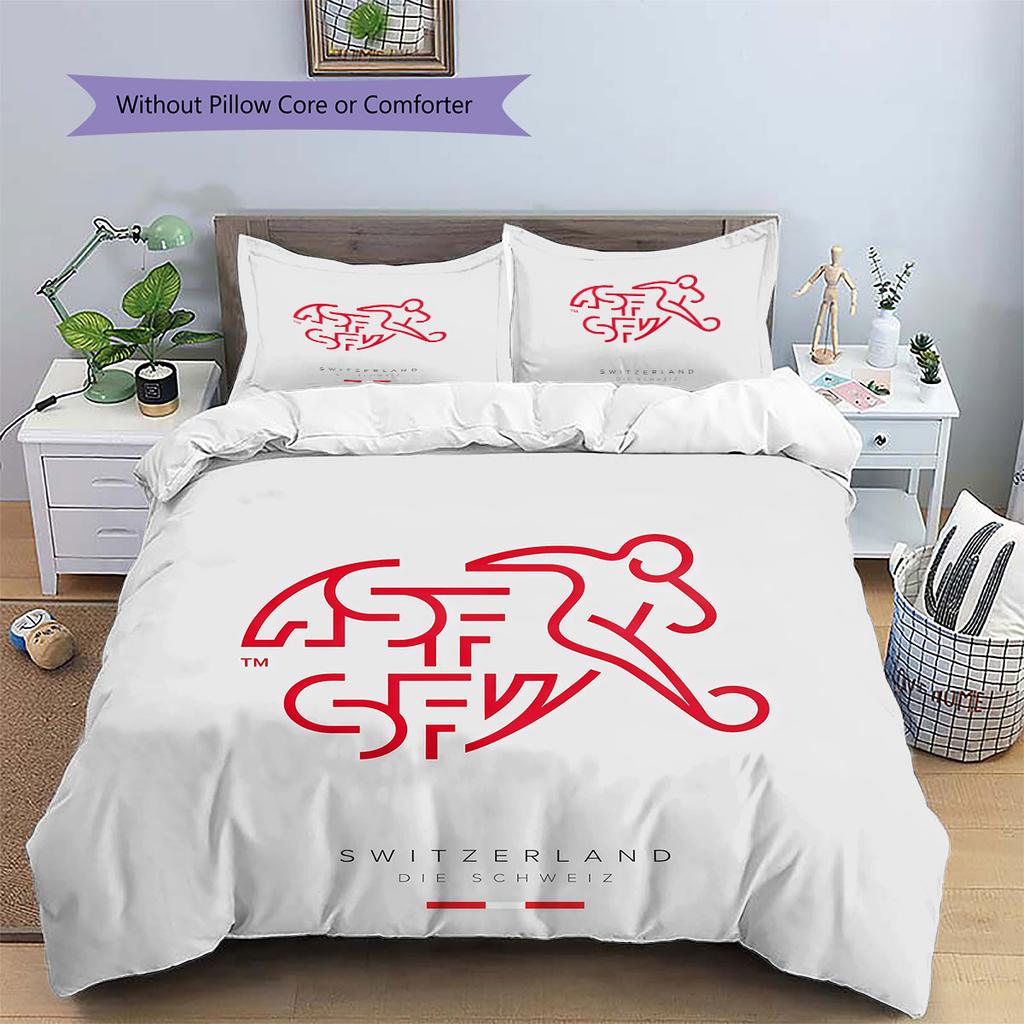 Switzerland national football Pattern Bedding Home Decoration Birthday Gift (1 * duvet cover + 2 * pillowcase, without core),fan merchandise.