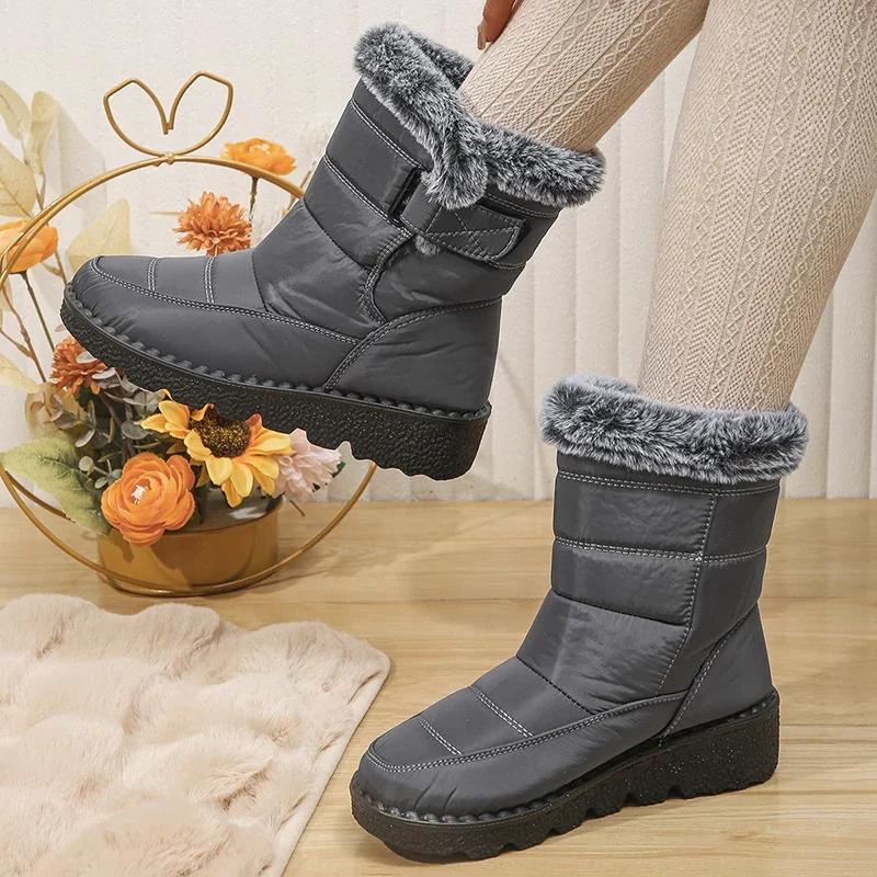 Fashion Faux Fur Thick Plush Ankle Boots Women 2025 Waterproof Non-Slip Snow Boots Woman Hook Loop Keep Warm Cotton Padded Shoes Female