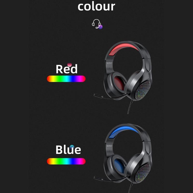 Gaming Headphone with Microphone for PC Corded Noise Cancelling Over Ear Headphone with LED Light for Computer