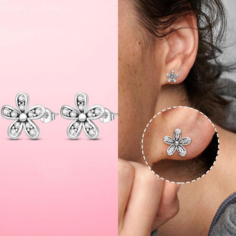 Женские серьги-гвоздики из серебра 925 пробы с кубическим цирконом в форме сердца, круглые серьги-гвоздики с цветком ромашки для женщин, оригинальные модные ювелирные изделия 925 пробы
