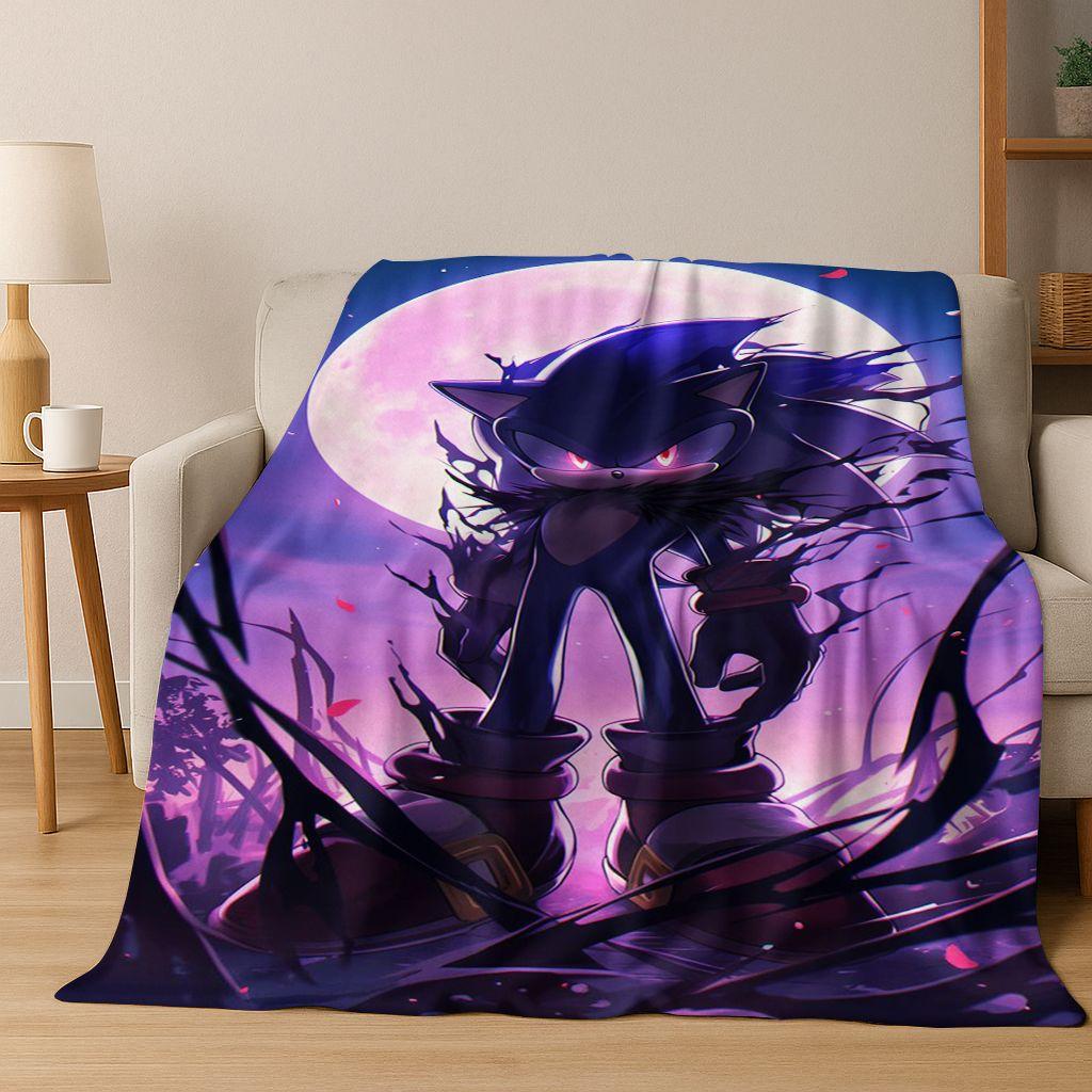 Classic S-Sonic Cartoon Game Flannel Blanket Soft Warm Throw Blanket for Bed Bedroom Living Room Travel Picnic Office Gift Kids