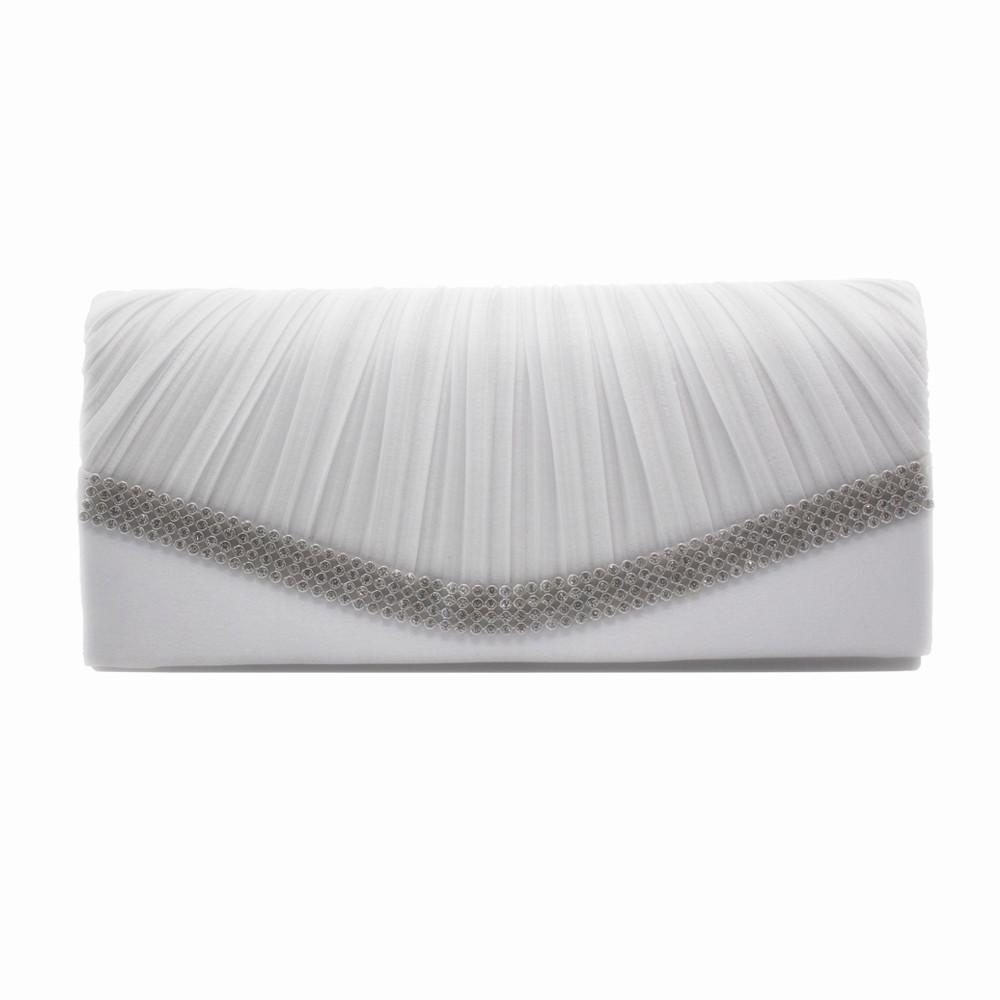 Плиссированный атласный свадебный вечерний клатч со стразами