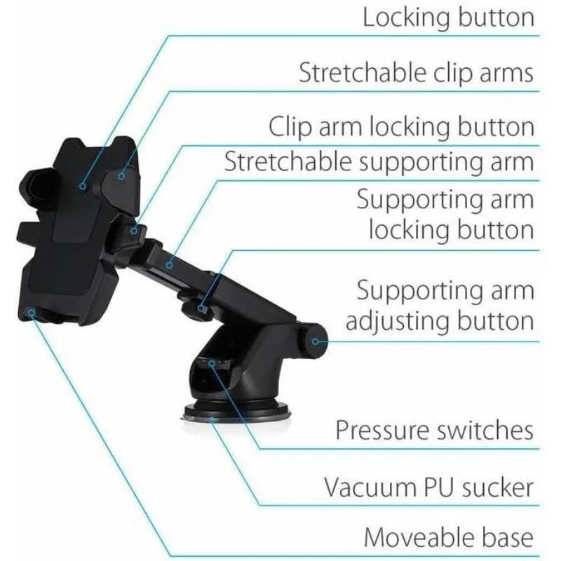 Универсальный автомобильный держатель для телефона с присоской на лобовое стекло Автомобильный держатель для мобильного телефона с GPS-приемником Регулируемая телескопическая штанга