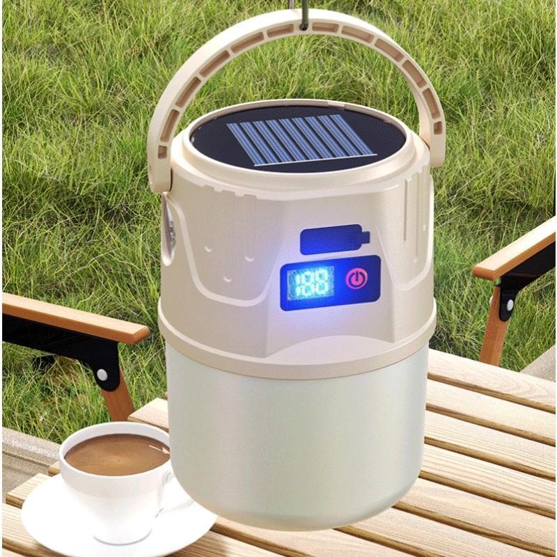 Long Endurance Camping Light Solar Powered Supports Type-C Charging Digital Display Outdoor Tent Light Emergency Light Hook