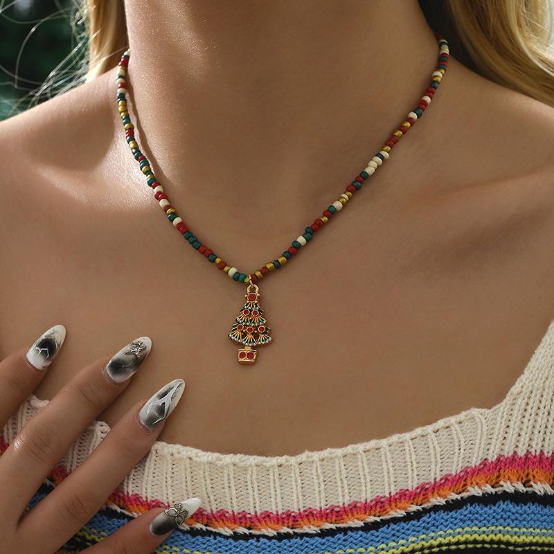 1 комплект минималистичных бусин в виде рождественской елки, серьги для женщин и девочек, милый снеговик, Санта-Клаус, кулон, ожерелье, ювелирные изделия, подарки