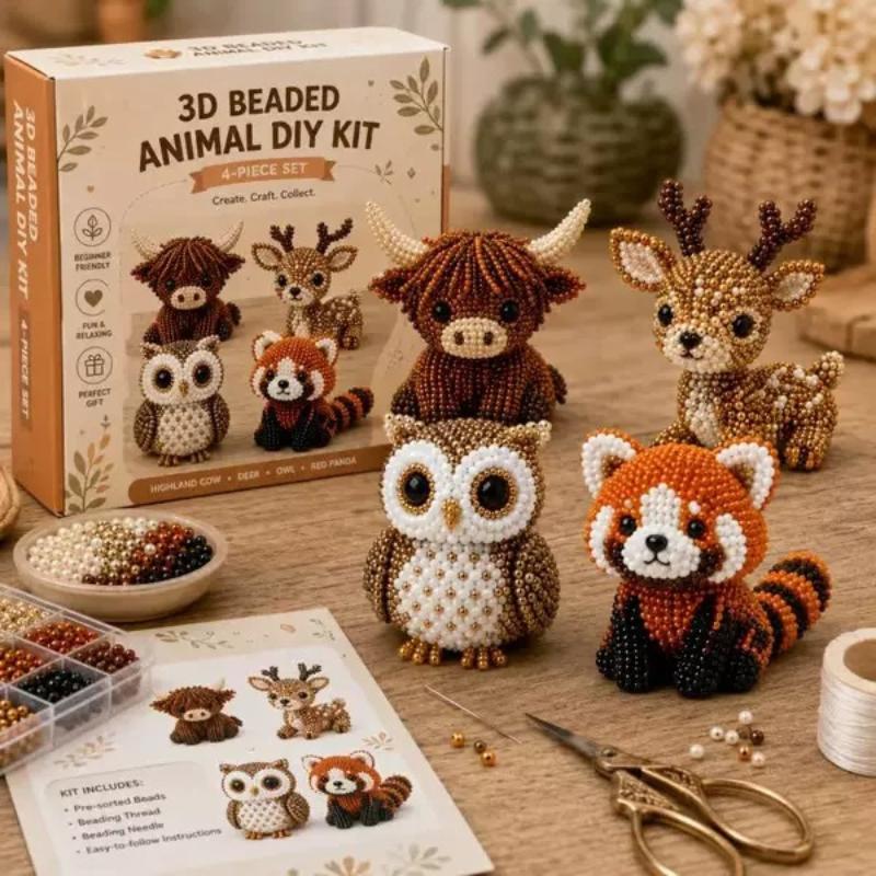 Маленький 3D-набор для вышивания бисером животных, Легкий набор для вышивания бисером своими руками с 4 милыми дизайнами, 3D-набор бисероплетения на тему животных для начинающих
