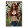 D Flat pc Metal Sign RedHaired Beauty Painting in Western Style for Wall Decoration Featuring a Vintage Distressed Look