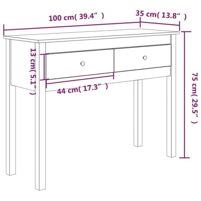 VidaXL Console Table White 100x35x75 Cm Solid Pine Wood 814615