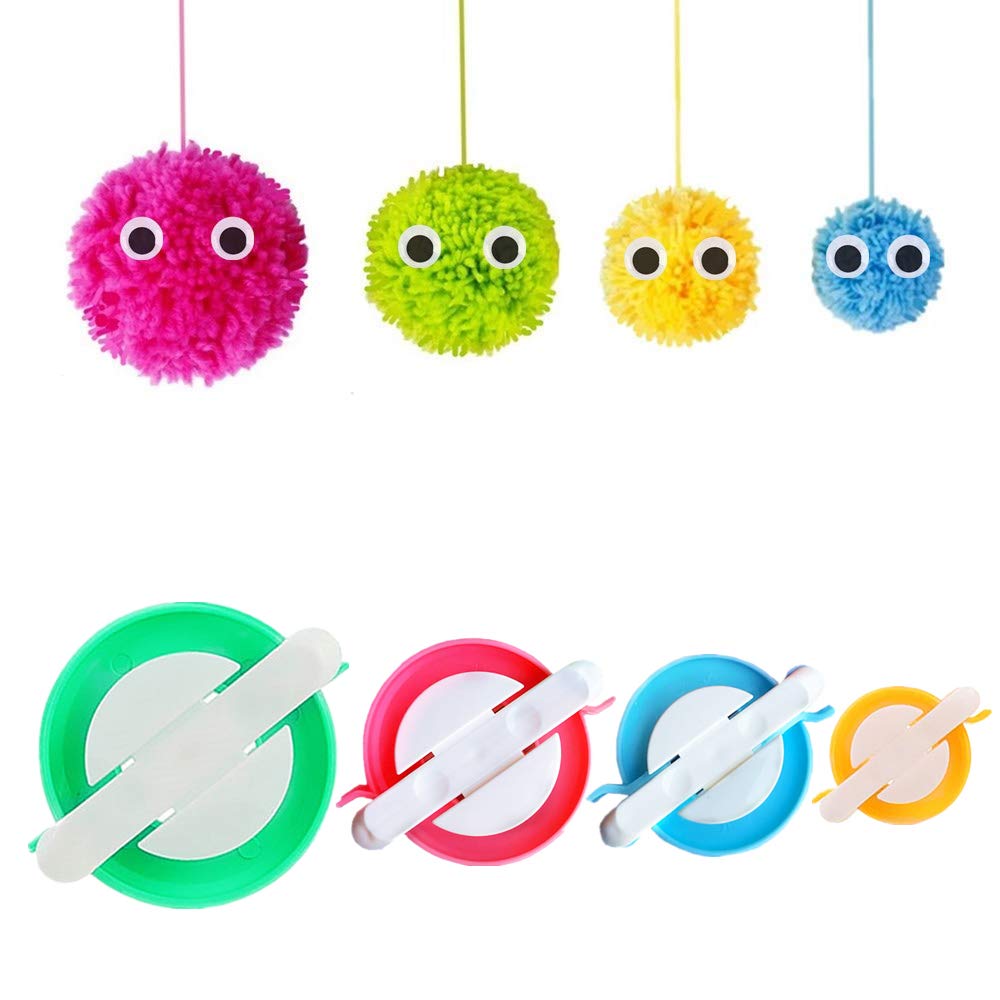 Pom Pom Maker 4 размера Набор инструментов для изготовления помпонов с нитеобрезателем, ножницами, проектом для вязания из шерстяной пряжи для детей и взрослых
