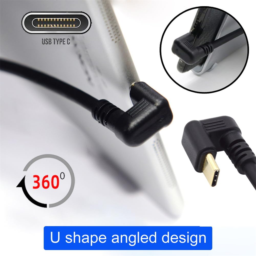 Xiwai Кабель USB Type C (папа-папа) для питания и передачи данных, с обратной ориентацией для и мобильных телефонов, угловой Type-A USB-C 3.0, 480 Мбит/с, черный, U-образный
