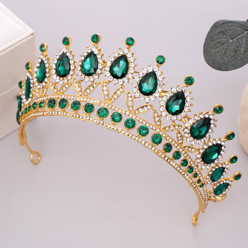 Luxury Green Rhinestone Crystal Wedding Crown Bride Tiaras And Crowns Queen Diadem Pageant Crown Bridal Hair Jewelry Accessories