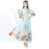 Spring Summer Women Retro Print Single Breasted Turn-down Collar Ankle Length Shirt Dress Plus Size Loose Party Dresses