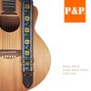 Guitar strap, ethnic jacquard, embroidery, genuine leather, coffee color