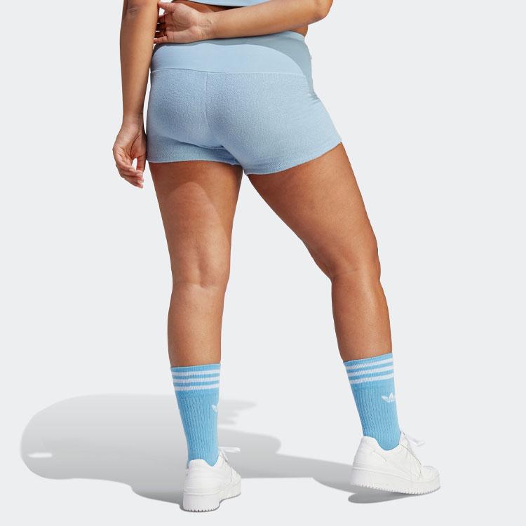 adidas Оригинальные шорты-трилистники с короткими обтягивающими логотипами и принтом, тонкие стандартные женские шорты небесно-голубого цвета IC8530