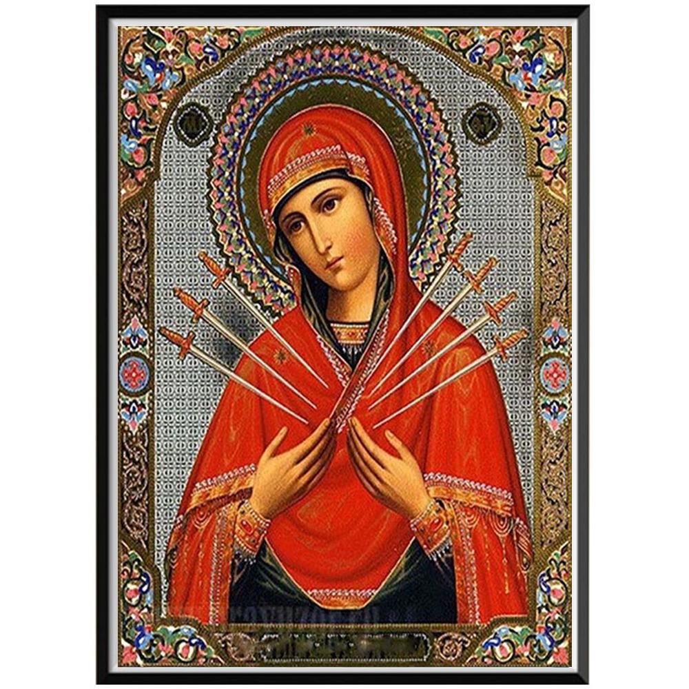 5D Diy Diamond Painting Religious Pattern Round Part Rhinestone Mosaic Cross Stitch Religious Figure Style Home Decoration Gift