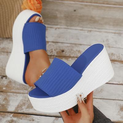 Женские тапочки из эластичной ткани на толстой платформе, нескользящие летние сандалии с толстой подошвой, женские модные босоножки на танкетке, женские босоножки