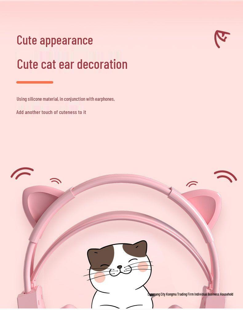 Pink Cat Ear Over-Ear Wired Headphones for Gaming and Esports - Cute Girly Design with Heart Accent.