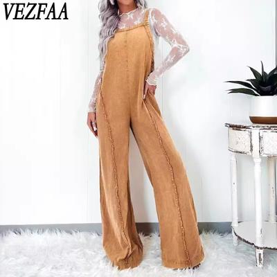 Женская мода повседневная летняя весенняя однотонная безрукавка с принтом на подтяжках свободные брюки с талией комбинезоны и комбинезоны