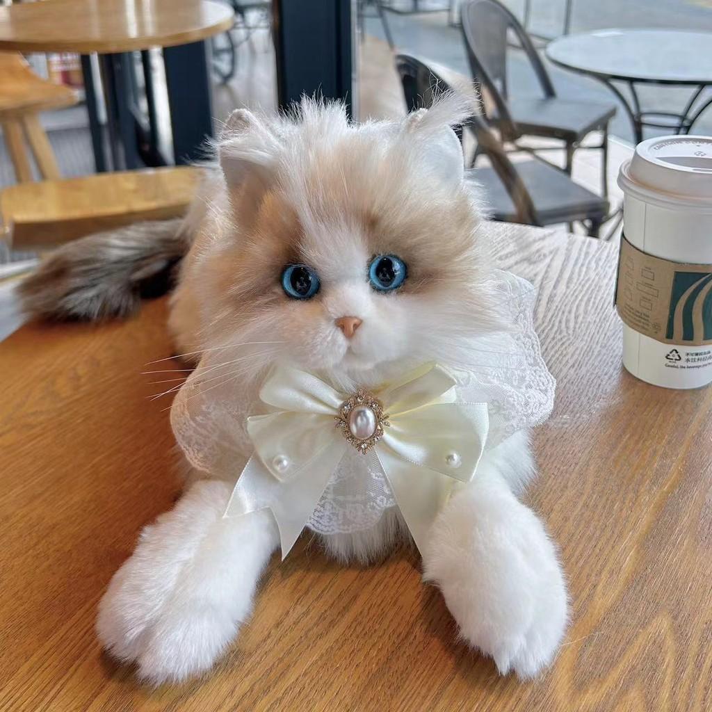 Cute Realistic Cat Plush Toy Fluffy Kitten Soft Stuffed Animal For Children
