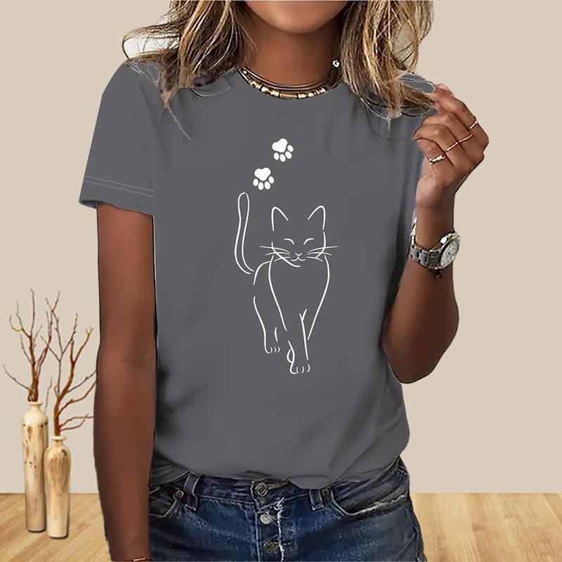 Женская летняя футболка с принтом милого котенка, футболки с коротким рукавом, повседневные топы с принтом