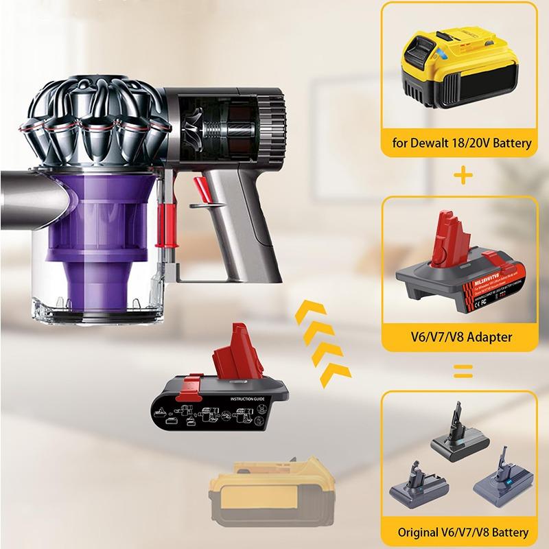 3-в-1 Адаптер-переходник DW20V6V7V8 для аккумулятора DeWalt 20V, конвертирующий его для пылесоса Dyson V6/V7/V8, с зажимными клипсами для пылесоса