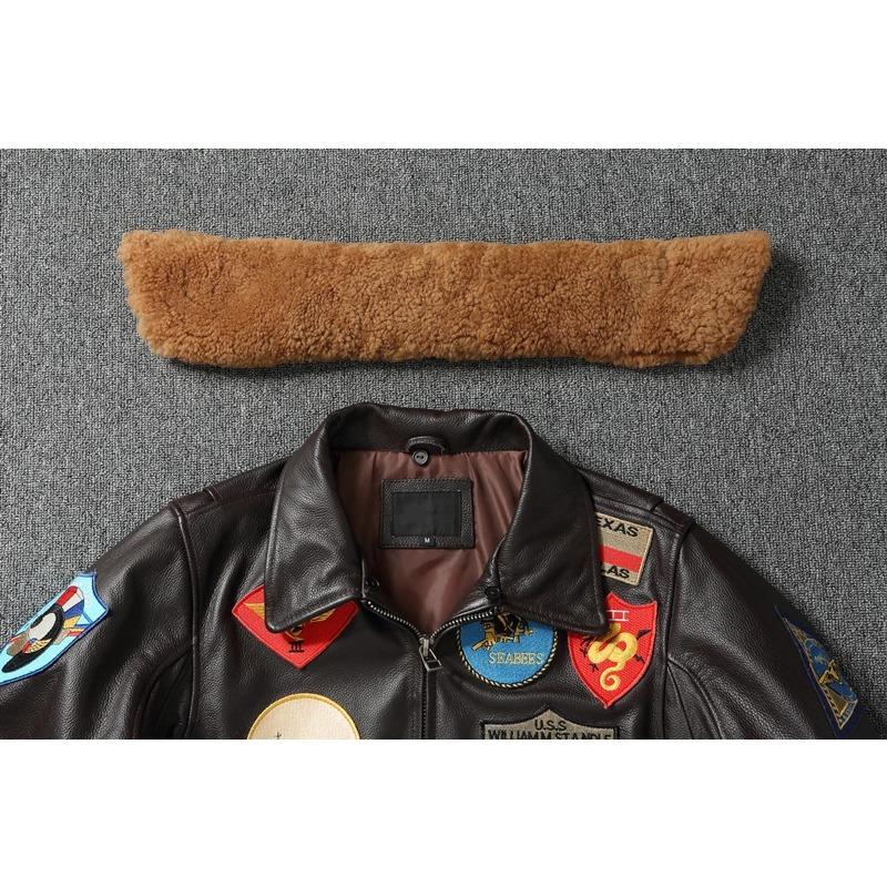 Топ G1 из натуральной воловьей кожи, мужская кожаная куртка со съемным меховым воротником, летный костюм, куртки для мужчин, военное пальто-авиатор, зимнее