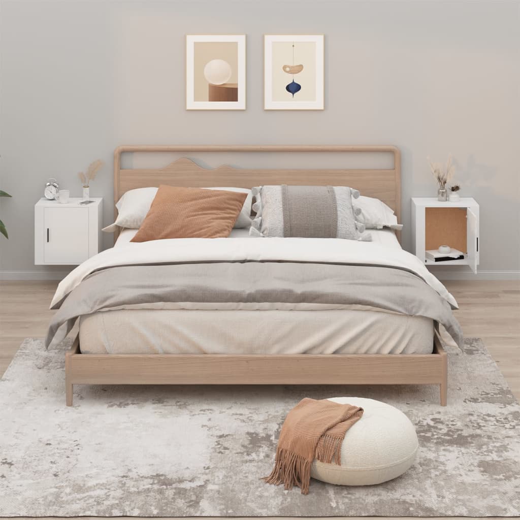 Wall Mounted Nightstands Set of 2 White 50 x 30 x 47 cm