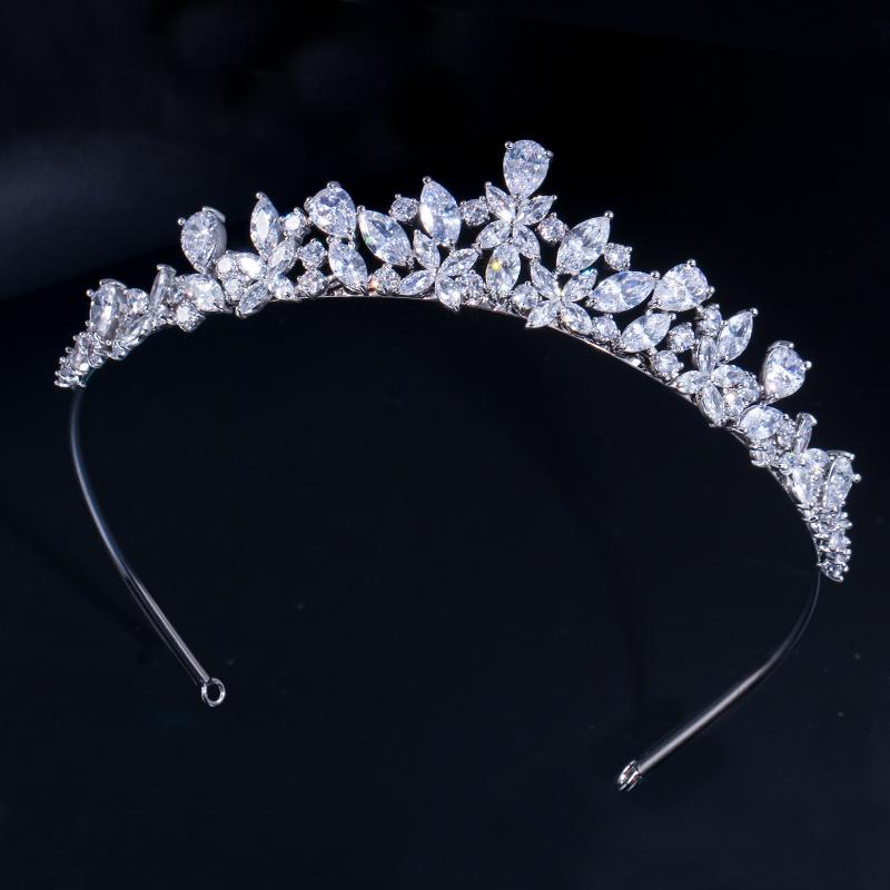 CMM High Quality Sparkling Cubic Zirconia Headdress Bridal Flower Tiara Crown