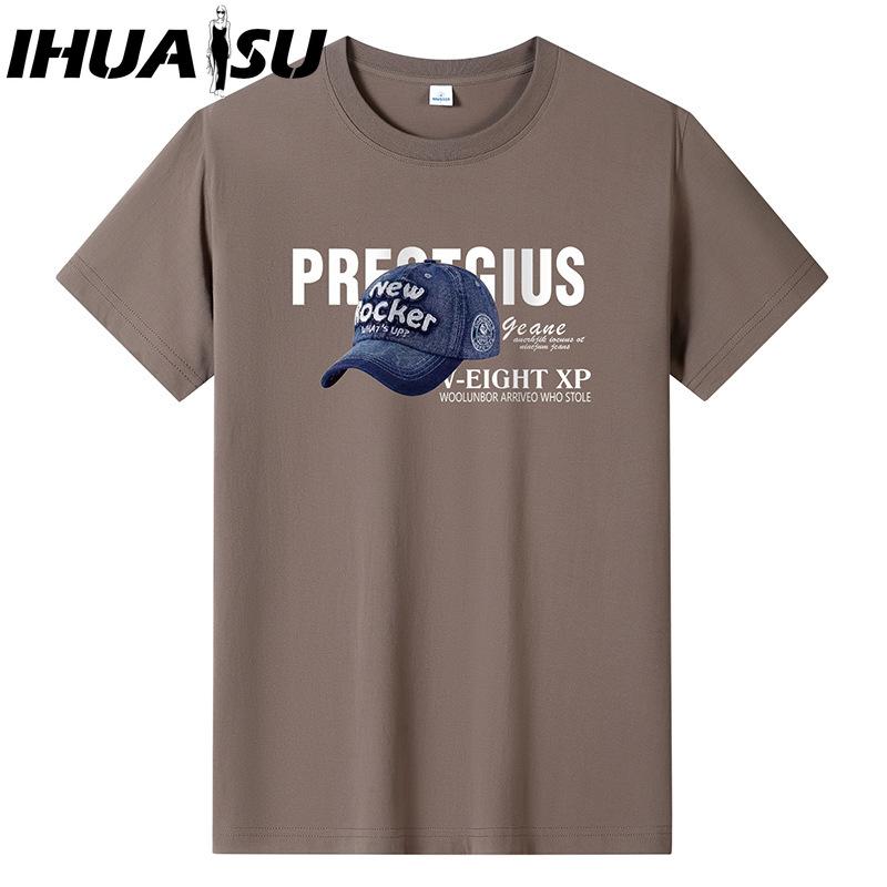 IHUASU Хлопковая футболка с коротким рукавом, мужская модная свободная рубашка с половиной рукава, сострадательная рубашка с принтом