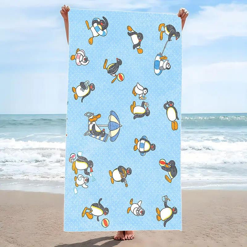 Pingu penguin Print Beach Towel, Large Soft Quick Dry Towel for Beach Camping Swimming