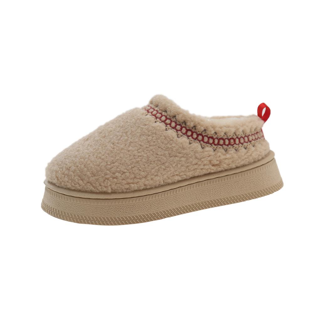 Большие размеры, зимние тапочки из овечьей шерсти на толстой подошве, женские, осень-зима 2025 года, новая верхняя одежда из бархата и хлопка, термообувь