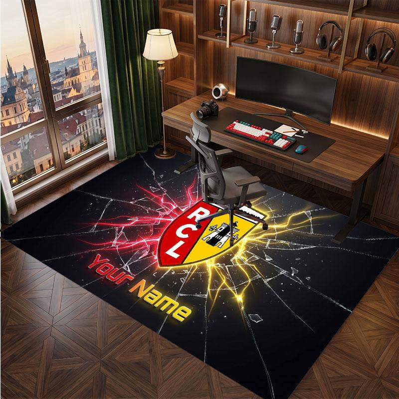 racing club de lens Custom Crystal Velvet Rug, Personalized Name Text Print, Football Logo Soft Non‑Slip Floor Mat Home Decor Gift