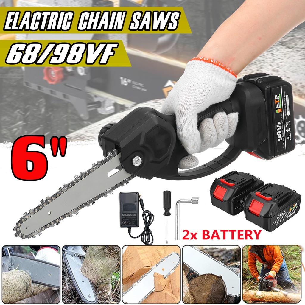6-дюймовый одноручный садовый электроинструмент 3000 Вт, мини-электрическая цепная пила 98VF/68VF с 2 шт. аккумуляторной бензопилой для обрезки дерева