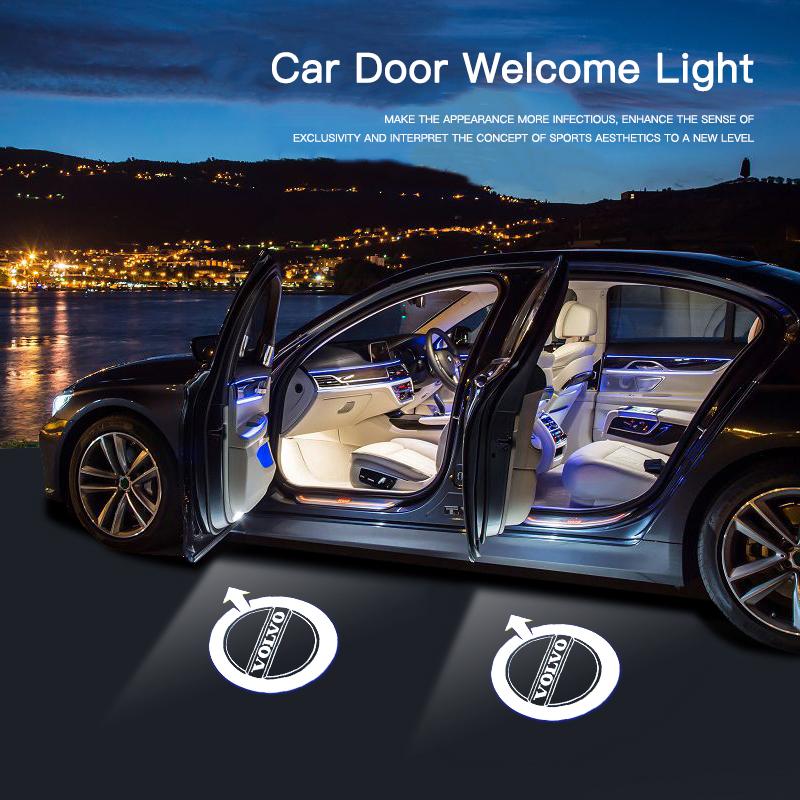 AABBC1 2Pcs LED Welcome Lights Car Door Emblem Projector Lamps Sticker For Volvo XC90 V90 V60 XC60 V40 EC40 EX40 S80 S60 S90 C40 XC40